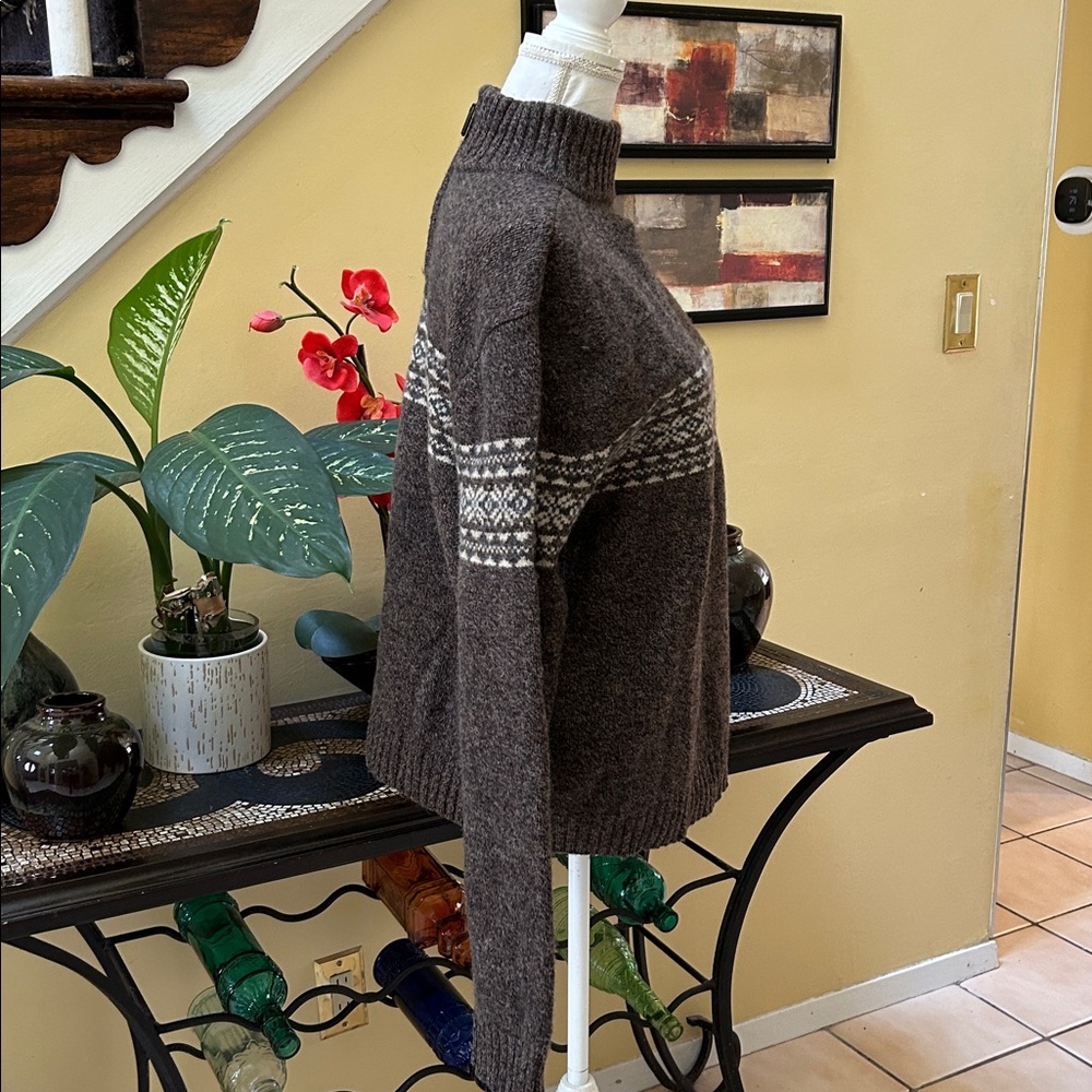 Bowen and Wright Men’s 100%Lamb’s Wool 1/4 Zip Brown Nordic Pullover Sweater Lrg - Picture 6 of 13